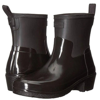 Hunter Refined Low Heel Ankle Biker Rain Boots Gloss Duo Black Women's Size US 8