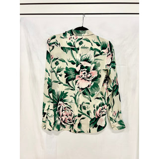 Burberry Aster Floral Long Sleeve Silk Button-Up Shirt Ivory/Green Women's US 6