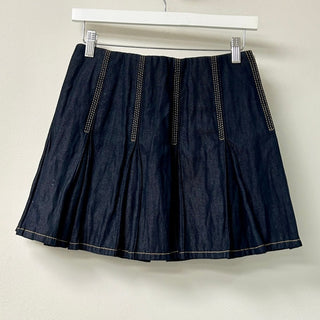NWOT Bottega Veneta Salon 3 Pleated Denim Mini Skirt Navy Blue Women's Size 34/2
