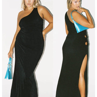 NWT Princess Polly Aligned One Shoulder Cutout Maxi Dress Black Womens Size US 2