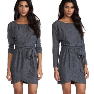 Anine Bing Asymmetric Hem Wool Blend Wrap Mini Dress Gray Women's Size Medium