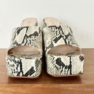 NEW Schutz Snake Print Aretha Platform Block Heels Sandal Brown Beige Women 7.5