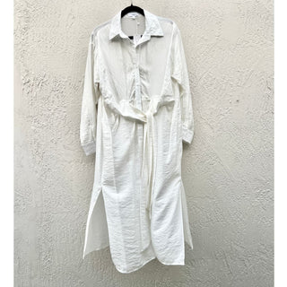 NWT Aeom Long Sleeve Button Down Tie Front Shirt Maxi Dress White Women's Medium