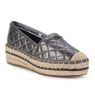 Karl Lagerfeld Dalia Quilted Leather Platform Espadrilles Loafer Silver 7.5M