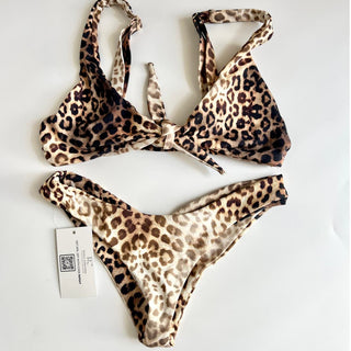 MIMI The Label Leopard Judy Top & Billie June Bottom Bikini Set Brown Women's XS