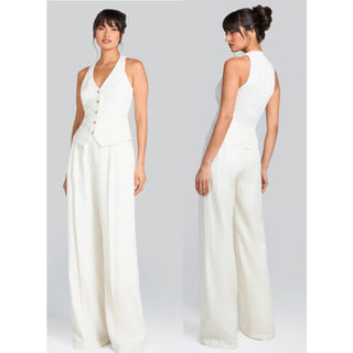 Nadine Merabi Cate Waistcoat & Wide Leg Trouser Pants Set Cream Women's Size XS