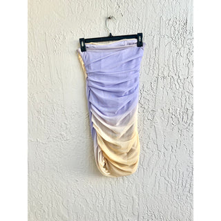 Zara Gradient Ruched Front Strapless Tulle Mini Dress Lilac/Yellow Women's Sz S