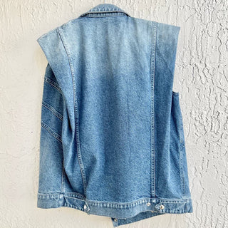 NWT IRO Beverly Sleeveless Collared Snap Jean Jacket Stone Blue Women FR 36/US 4