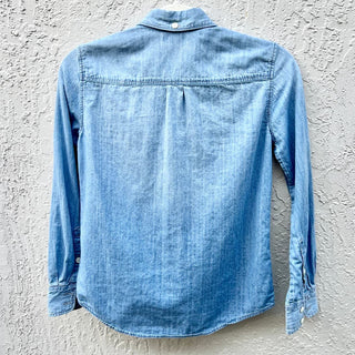 J.Crew Long Sleeve Chest Pocket Button Chambray Denim Shirt Blue Women 0 Petite