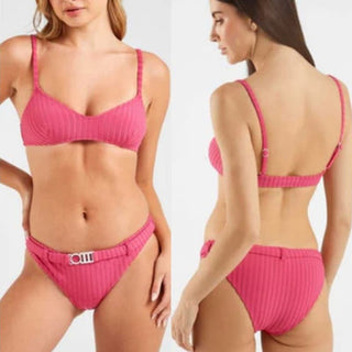 NWT Solid & Striped The Rachel Belt Top & Bottom Set Solid Rib Orchid Women's M