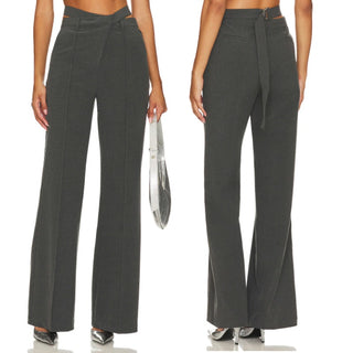 NWT Camila Coelho Ludlow High Waisted Wide Leg Trouser Pants Charcoal Women's M