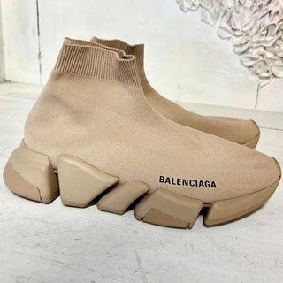 Balenciaga Speed 2.0 Graffiti 3D Recycled Knit Runner Sneakers Beige Women's 7