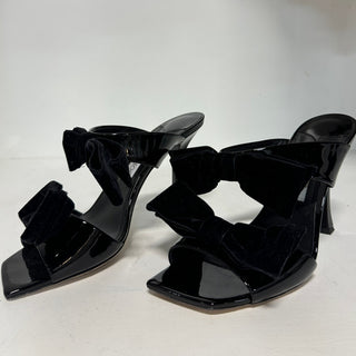 Jimmy Choo Flaca Velvet Bow Patent-Leather Mules Sandals Black Women's 39 / 8.55