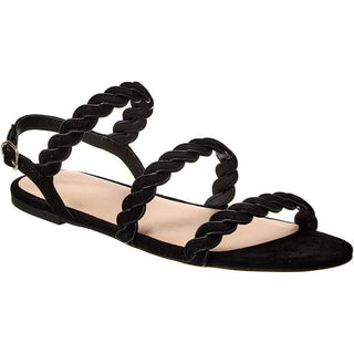 NWOT Stuart Weitzman Twistie Braided Strap Suede Flat Sandals Black Women's 7