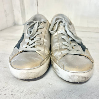 Golden Goose Superstar Low Top Skateboard Sneaker Metallic Silver Womens Size 38