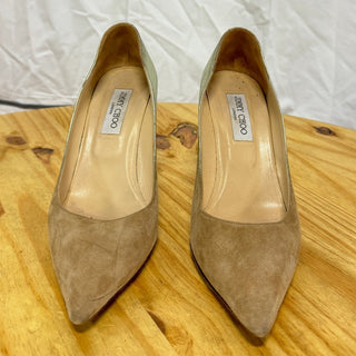 Jimmy Choo Beige Suede & Gold Dégradé Decollete Slip On Pointed Toe Pumps 40 / 9