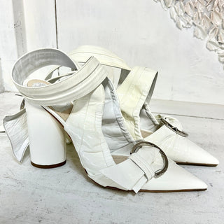 Christian Dior Conquest Patent Calfskin Pointed Toe Pumps White Women's 38 / 7.5
