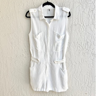 Free people Sleeveless Linen Blend Collared Romper White Women's Size Medium