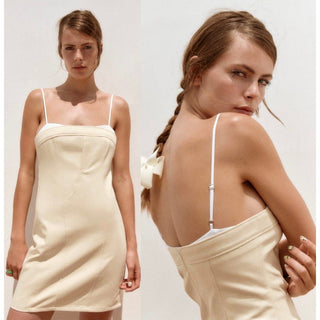 NWT Zara Sleeveless Spaghetti Strap Mini Dress Ecru Beige Combination Women's L