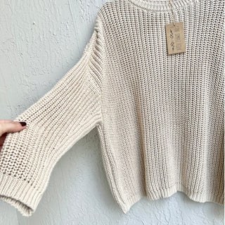 NWT The Simple Folk Chunky Cotton Knit Pullover Sweater Beige Womens Size US 8