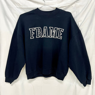 Frame Block Letter Long Sleeve Crew Neck Sweatshirt Navy Blue Women's Size L