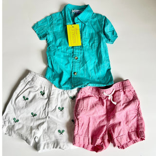 Janie & Jack Rugged Butts Button-Up Shirt & Pull On Short Set of 3 Boy 12-18Mos