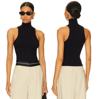 L'Acadamie x Marianna Floria Sleeveless Turtleneck Rib Tank Top Black Womens XXS