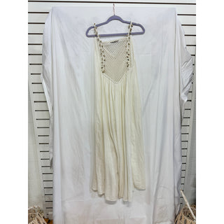 Zara Seashell Sleeveless Deep V-Neck Crochet Back Maxi Dress White Womens Size M