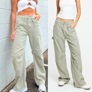 Lioness Miami Vice Mid-Rise Wide Leg Cargo Pants Light Khaki Women's Size XS