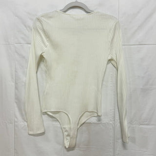 NWT Lovers + Friends Lina Long Sleeve Ribbed Henley Bodysuit White Womens Size M