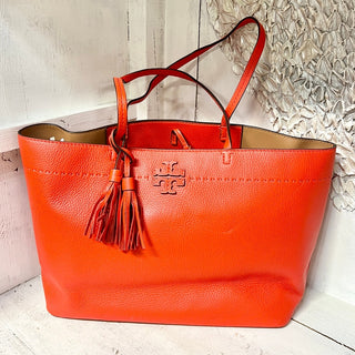 NWT Tory Burch Women's McGraw Pebbled Leather Large Tote Bag Poppy Red