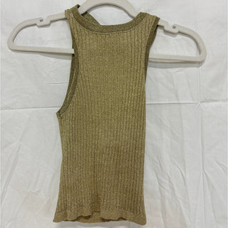 NWT superdown Sonya Metallic Thread Sleeveless Ribbed Sweater Tank Top Gold XS