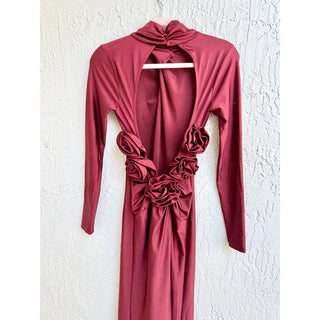 NWT Camila Coelho Crisscross Mock Neck Satin Telma Maxi Dress Burgundy Women XS