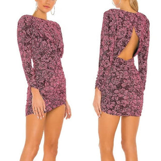 NWT For Love & Lemons Ruched Floral Shailee Mini Dress Mulberry Women's Small