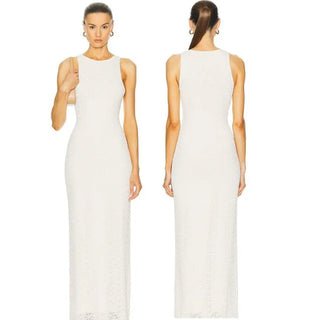 L'Academie by Marianna Amary Sleeveless Crochet Maxi Dress Cream Women's Size M