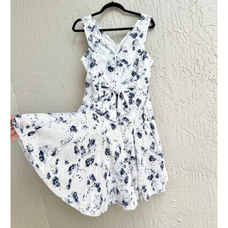 Rebecca Taylor Sleeveless Floral Print Bow Mini Dress Blue White Women's  US 2