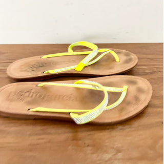 Pedro Garcia Silver Crystal Flip Flop Sandal Neon Yellow Women's Size 36.5 / 6