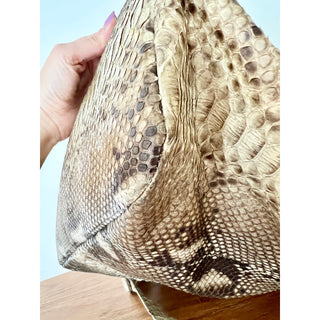 Justified Hunt 100% Embossed Snake Skin Leather Luxury Shoulder Bag Beige Women