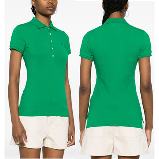 Polo Ralph Lauren Cotton Blend Slim Fit Stretch Polo Shirt Green Women's Size S