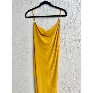 Revolve Spaghetti Strap Satin Cowl Neck Elegant Maxi Dress Yellow Women's M