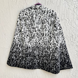 Mural Printed Open Front Cape Blazer Black White Women's Size Small