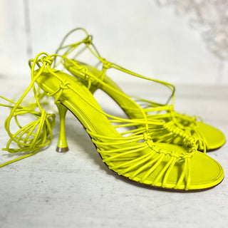 Bottega Veneta Dot Leather Open Toe Lace Up Stilettos Strappy Sandals Green 37