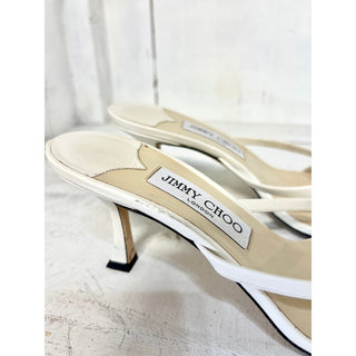 Jimmy Choo Maelie 70 Leather Slip On Stiletto Thong Sandals White Womens39 / 8.5