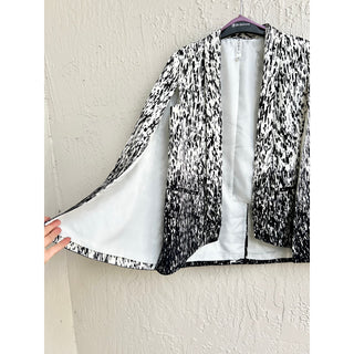 Mural Printed Open Front Cape Blazer Black White Women's Size Small