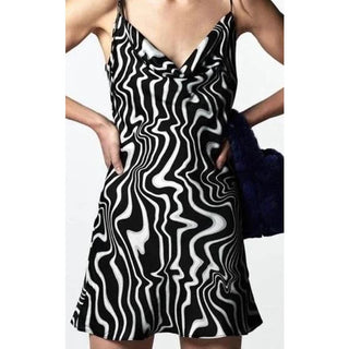 NWT Zara Sleeveless Printed The Safia Mini Dress Black White Women's Size Small