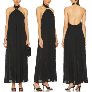 NWT Rangel Sleeveless Jasmine Halterneck Maxi Dress With Bodysuit Black Women M