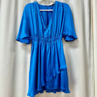 Zara Satin Short Sleeve V-Neck Pleated Playsuit Romper Cobalt Blue Women's XS