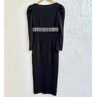 NWT Saylor Alina Pearl Fringe Ribbed Knit Midi Dress Black Women's Size Medium