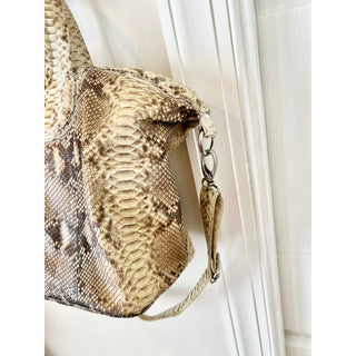 Justified Hunt 100% Embossed Snake Skin Leather Luxury Shoulder Bag Beige Women