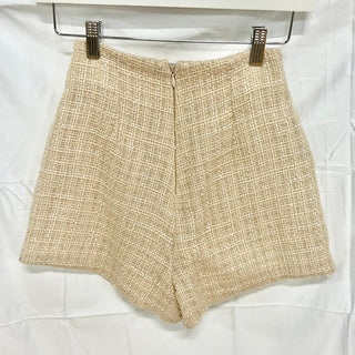 Meshki Tweed Pull On Lined  Flat Front High Waisted Short Nude Women's Size XXS